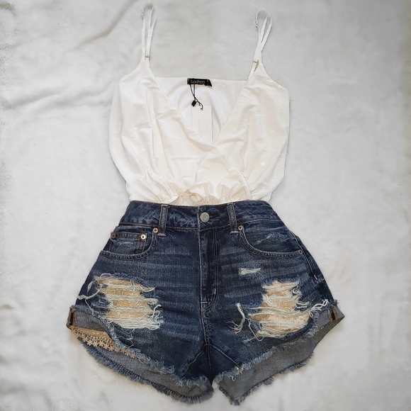 Boohoo Tops - NWT Boohoo Sophie Wrap Body Suit Cream US 2